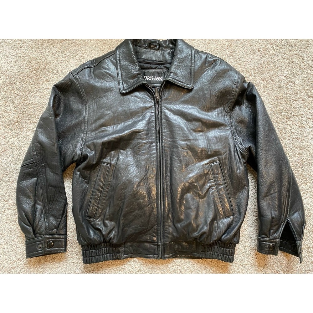 Leather Jacket Large Kenneth Cole Reaction Black Mens Bomber Vintage Matrix s3